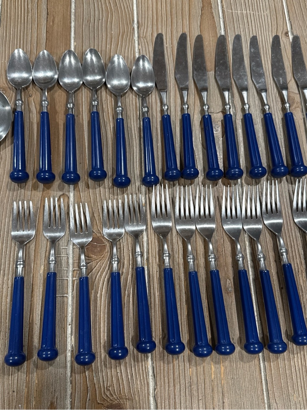 Vtg Oxford Hall Cobalt Blue Resin Stainless Silverware Set 28 Piece Pat 238848